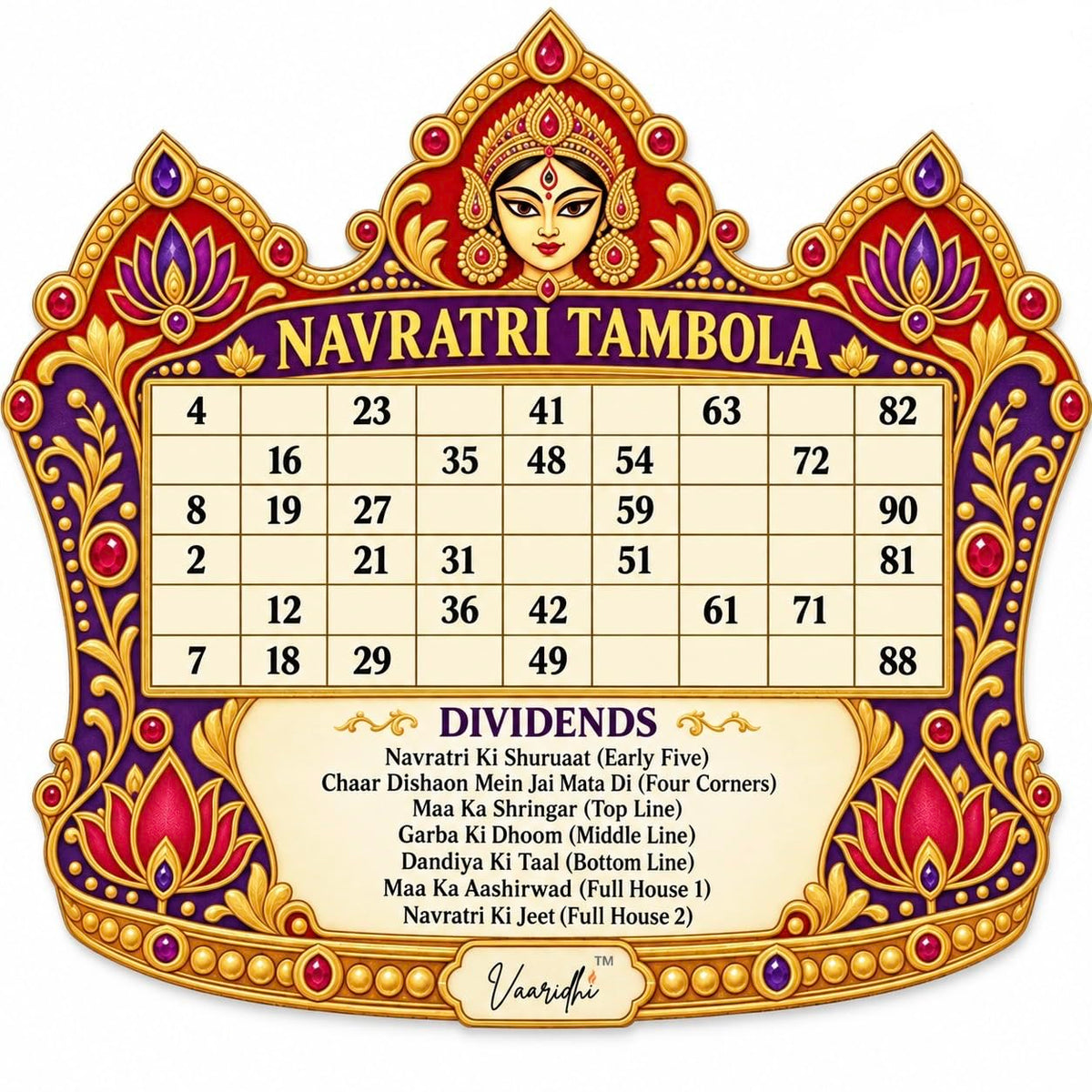Vaaridhi Navratri Special Tambola Tickets Card Set | Goddess Durga Theme Housie Game Cards For Festival Party & Family Gathering