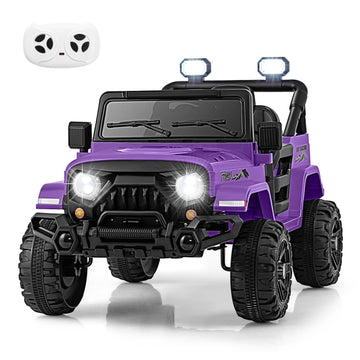Olakids Ride On Truck, 12V Battery Powered Electric Vehicle For Kids With Remote Control, Bluetooth, Power Display, Led Lights, Music Player, Ride On Toy For 3+ Boys Girls (Purple)