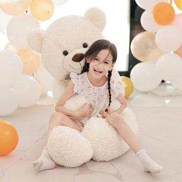 Poutmac 55 Inch Giant Teddy Bear Stuffed Animal White Big Plush Teddy Bear Valentine'S Gift For Girlfriend Soft Stuffed Bear Ani