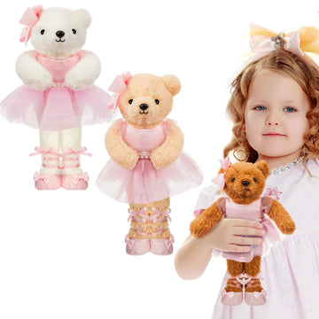 Junkin 3 Pcs Ballerina Bear In Ballet Outfit Dance Recital Gifts, 10 Inch Plush Stuffed Ballerina Animal Toy Doll Long Leg Bear