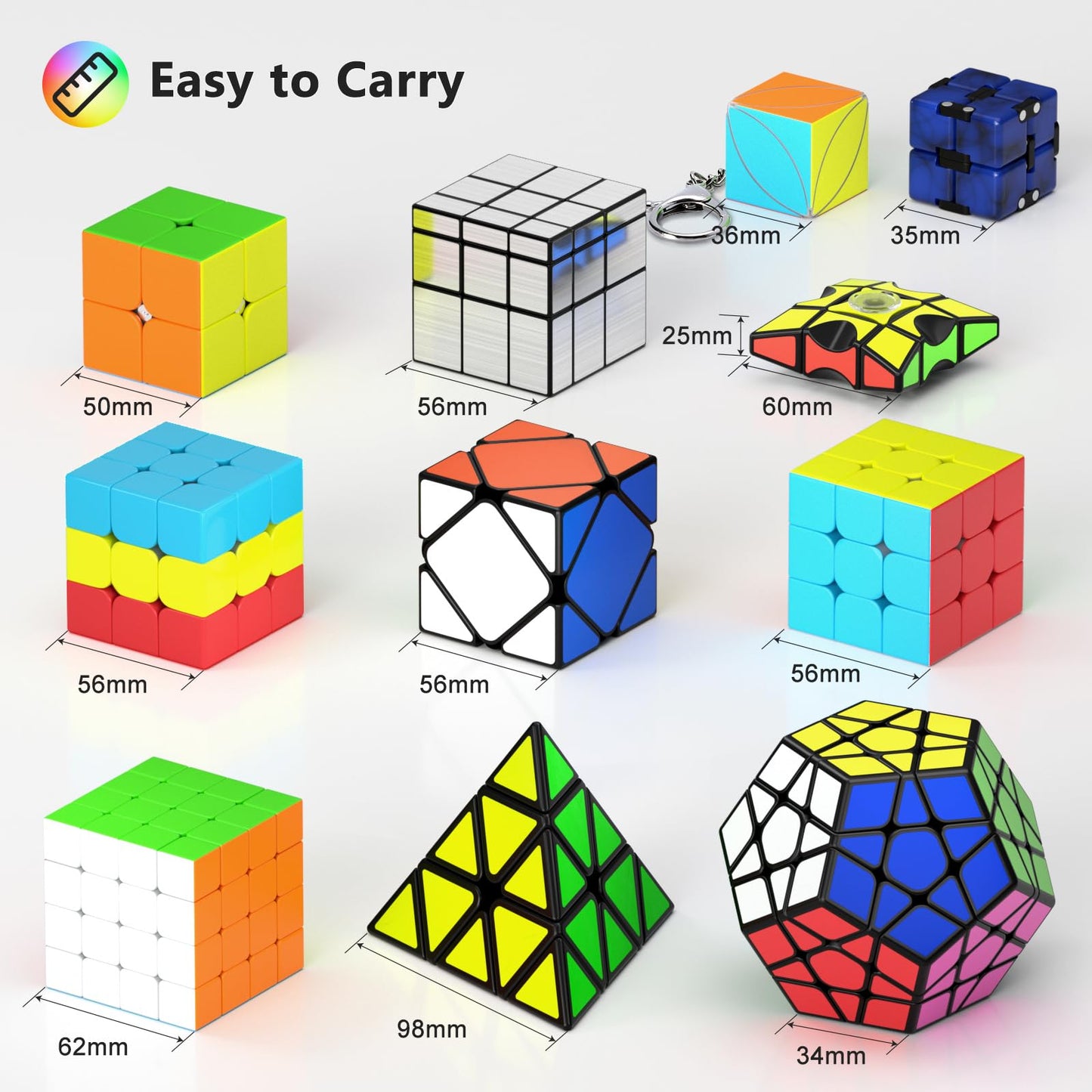 Vdealen 12 Pack Speed Cube Set - 2x2, 3x3, 4x4, Pyramid, Dodecahedron, Mirror, Skewb, Snake - Various