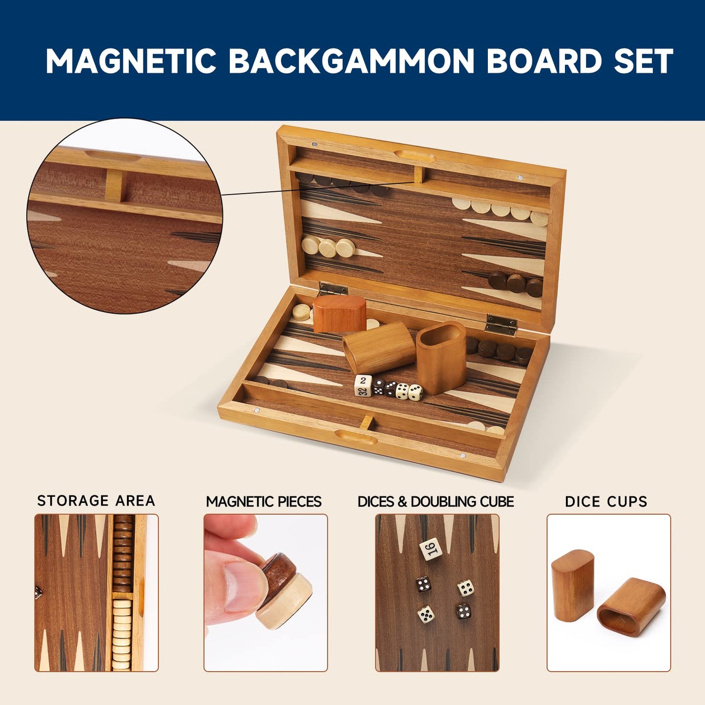 GSE Games & Sports Expert enhanced Magnetic Wooden Folding Inlay Backgn Board Game Set  Portable Travel Board Game (Focus - 11 Inches)