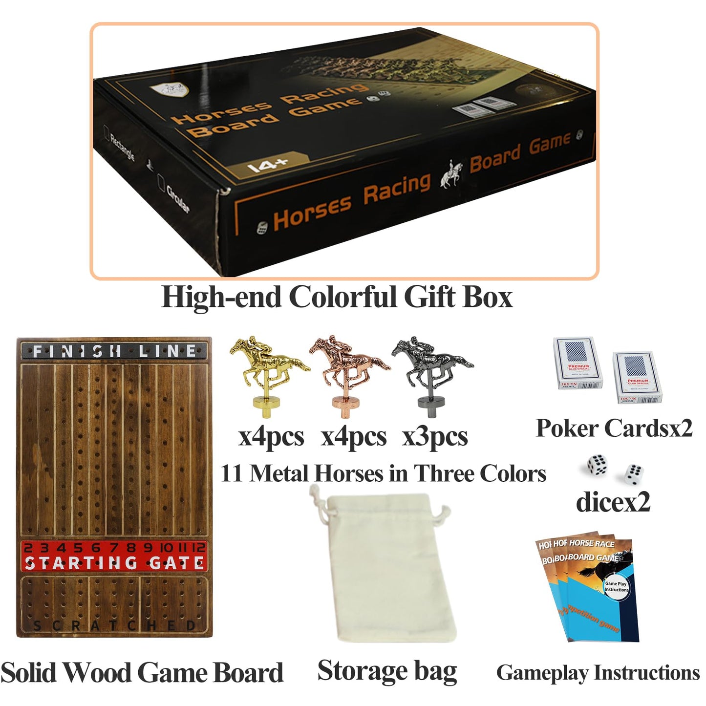 Horow Metal Horse Racing Board Game Card Board Game Finish Line Luxury Edition Solid Wood Race Game Board 11 Batches Of Metal Mo