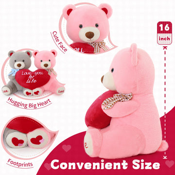Beniny Valentines Teddy Bear Stuffed Animal 2 Pack, Couple Gift Stuffed Bear Plush Toy For Girlfriend Boys Girls 16 Inches