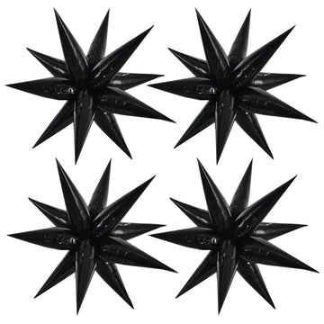 Toniful 26Inch 4D Black Explosion Star Foil Balloons 12Point Star Mylar Balloons For Party Decorations Backdrop Christmas New Ye
