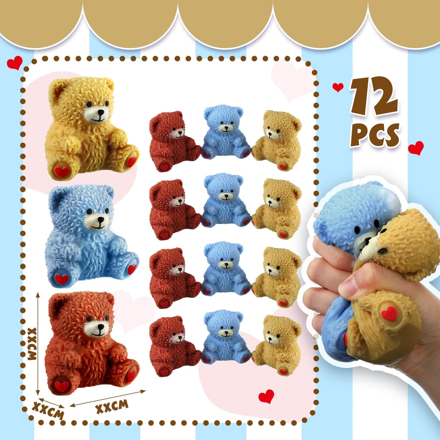 Meooeck 12 Pcs Bear Stress Relief Toy Stress Balls for mature-themed Mini Bear Party Favors Cute Squeeze Toys Fidget Animal Ball Fun for Birthday Party Office Birthday Christmas Stuffer Gift Classroom Prizes