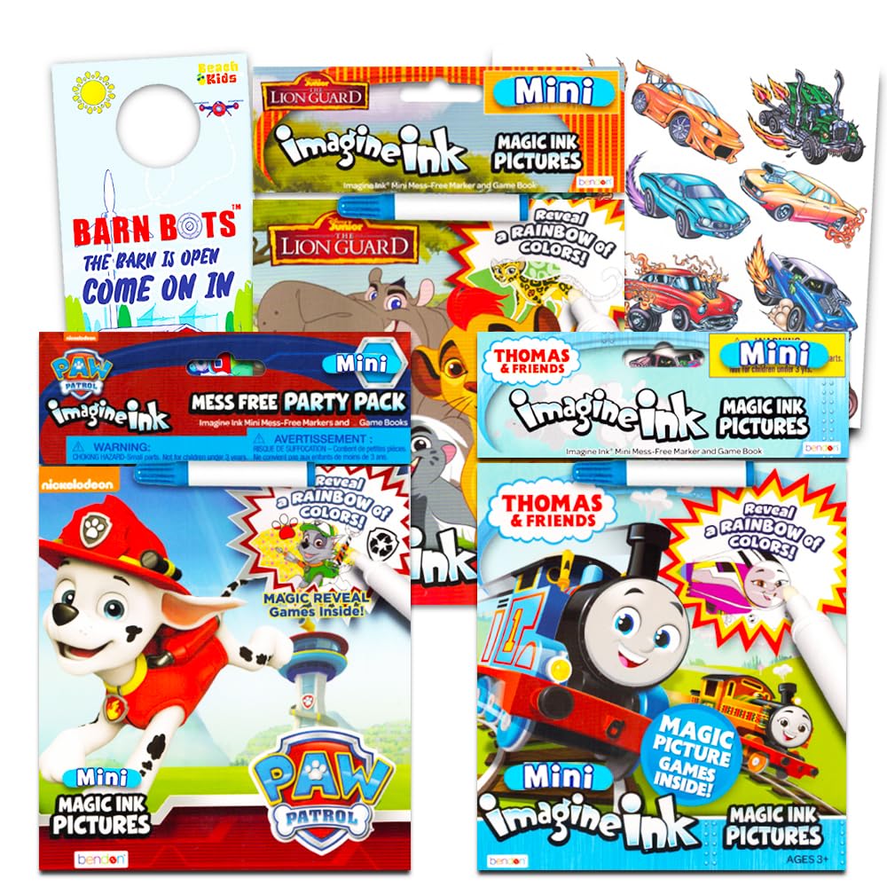 Imagine Ink Coloring Book Set for Toddlers Kids - 3 Magic Ink Books Featuring Paw Patrol, Thomas the Train, Lion Guard with Invi