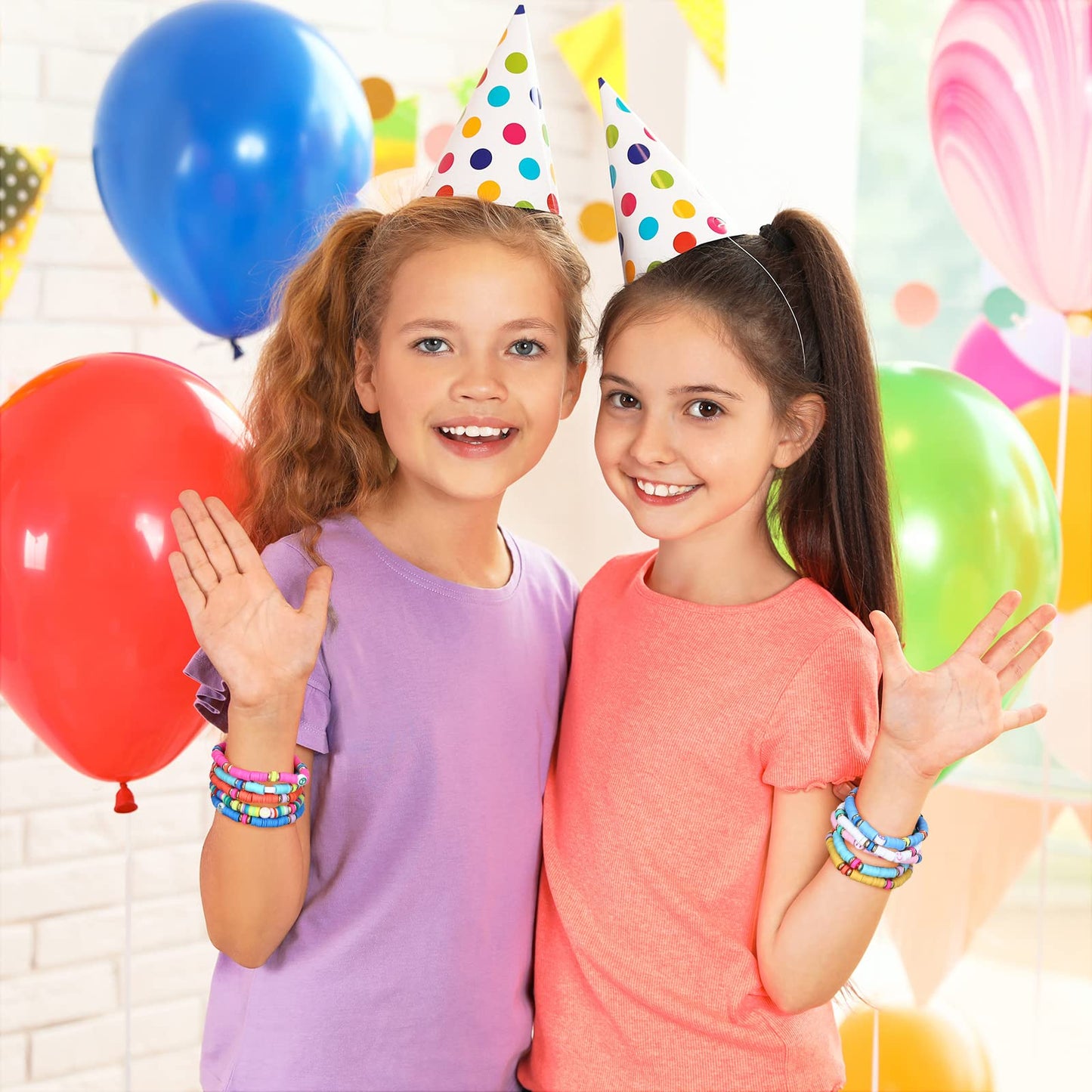 Jadive 48 Pcs Colorful Kids Friendship Bracelet Set Adjustable Stretch Beaded Bracelets Bracelet Preppy Heishi Surfer Bracelets