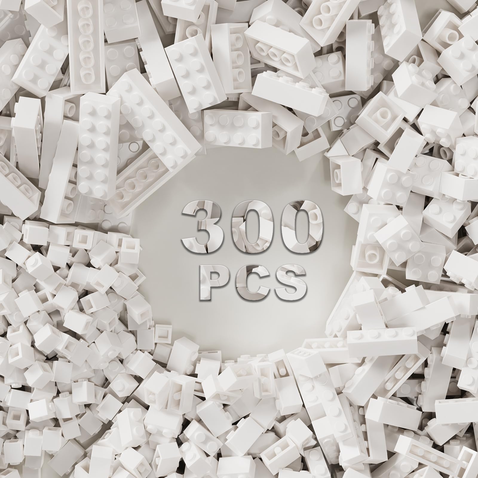 WEBRICK 300 Pcs Classic Building Bricks, White Bulk Bricks,Compatible with Major Brands Parts and Pieces, Creative Building Bloc