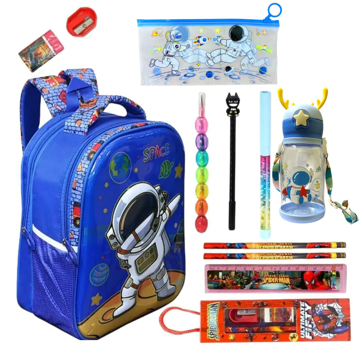 Taufa Villa Space Stationery Combo (11) For Boys,Space Bag With Water Bottle, Pencil Set For Boys,Bag Gifts Set (Pack Of 11