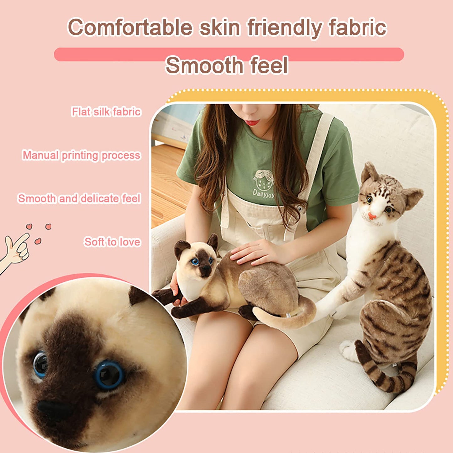 GUDVES Siamese Cat Stuffed Animal, 12" Realistic Plush Toy, Multi Color, Polyester & Acrylic Fabrics