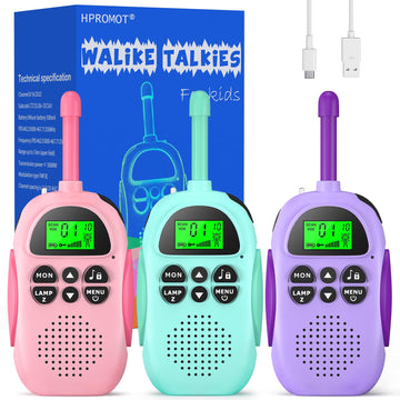 Hpromot Rechargeable Walkie Talkies For Kids 3 Pack Kids Walkie Talkies, Long Range 22 Channels 2 Way Radio Kids Birthday Toy Gi