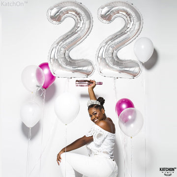 Giant, 40 Inch Silver 22 Balloon Number - 22Nd Birthday Balloons | Mylar 22 Silver Balloons For 22Nd Birthday Decorations | Silver 22 Balloons, Happy 22 Birthday Decorations | 22 Birthday Balloons