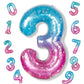 Large Blue Pink Starry 3 Balloons, 40 Inch Giant Mermaid Helium Mylar Foil Globos Numero For Girls, Self Inflating Rainbow 3Rd B