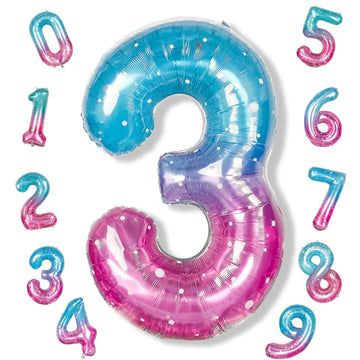 Large Blue Pink Starry 3 Balloons, 40 Inch Giant Mermaid Helium Mylar Foil Globos Numero For Girls, Self Inflating Rainbow 3Rd B