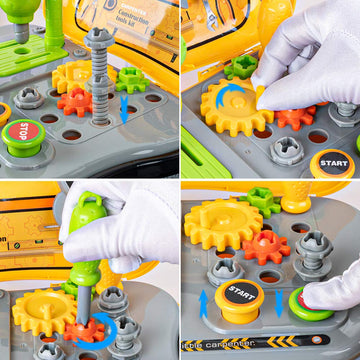 UNIH Kids Tool Sets for Boys Age 2-4 Childs Carpenter Preschool Fixing Tool Kit with Yellow Box, Toys for 2 Year Old