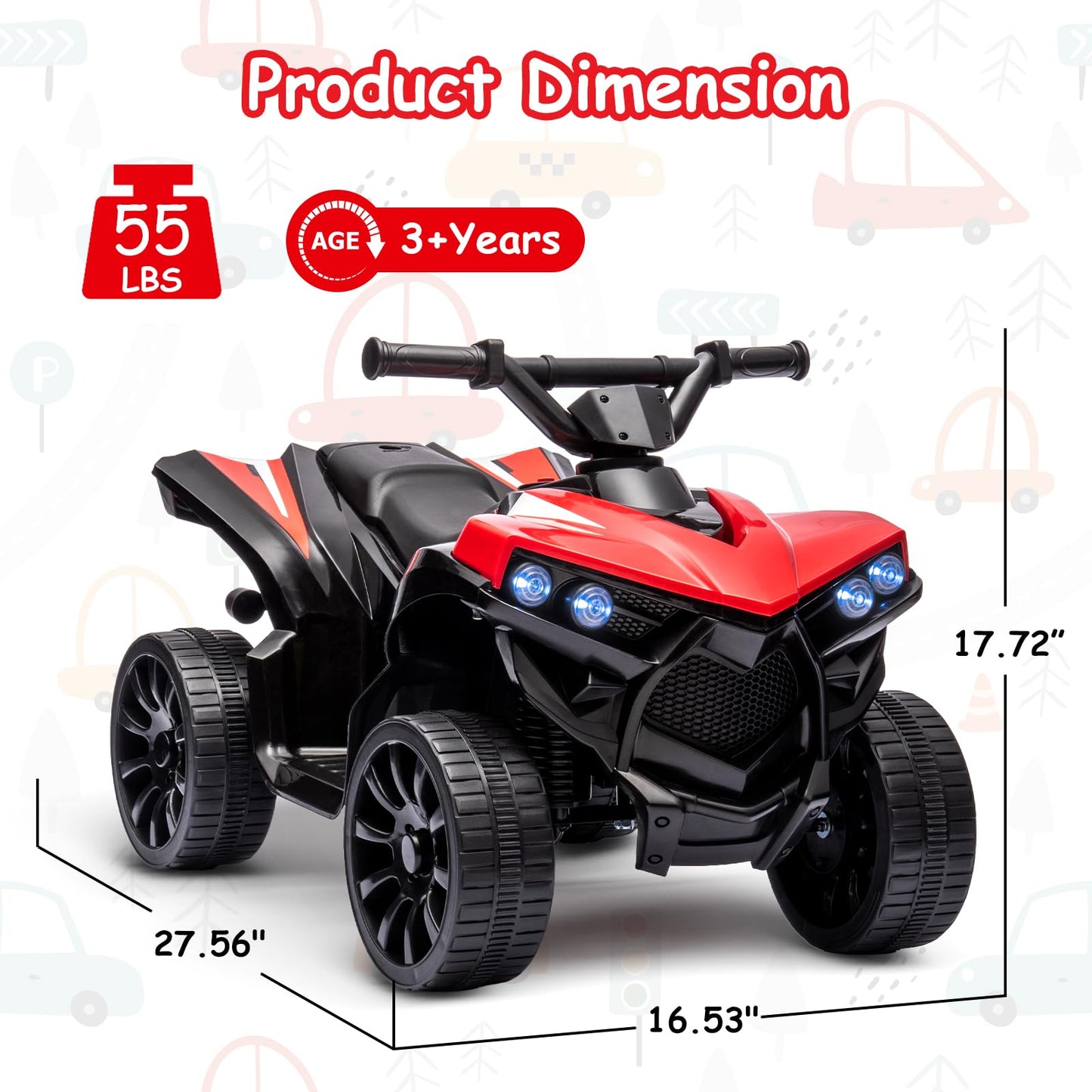 Kids ATV 4 Wheeler, 6V Ride on Toy with 1.8MPH Max Speed, Wear-Resistant Wheels, Music & Foot Pedal, Battery Powered Electric Qu