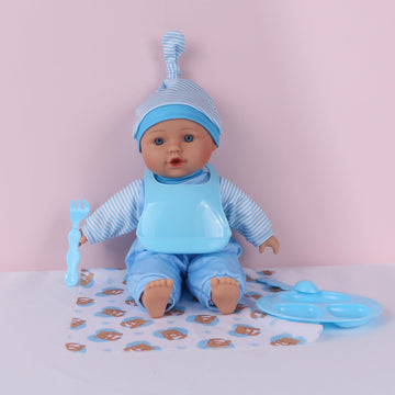 Haveahug 13'' Soft Baby Doll With Take Along Blue Doll Blanket, 6 Piece Play Set With Bottle & Accessories(Blue Blanket)
