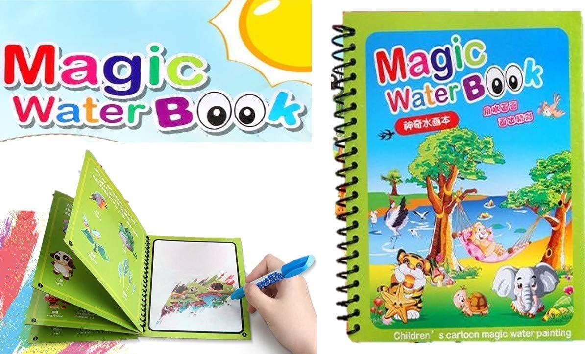 Papezon Reusable Magic Water Quick Dry Book Water Coloring Book Doodle with Magic Pen Painting Board for Children Education Draw