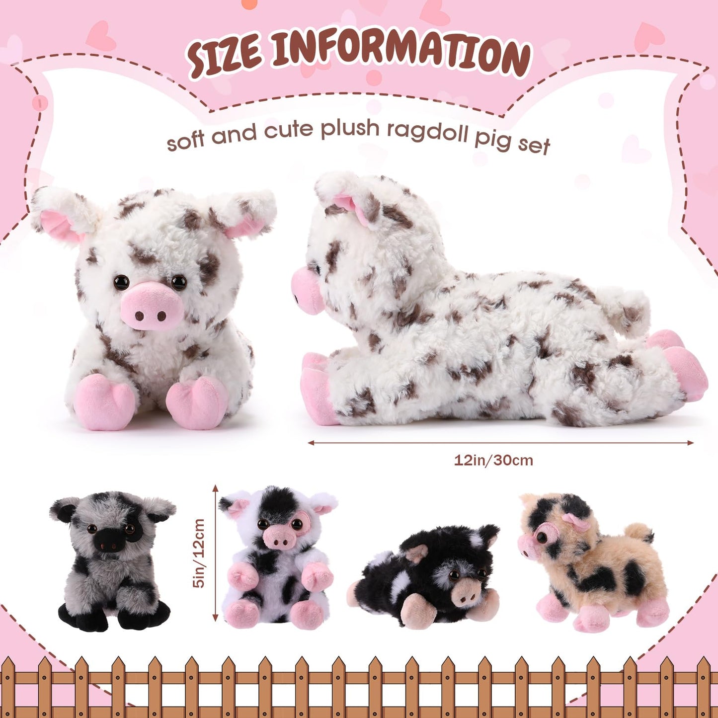 Silipull 5 Pcs Pig Stuffed Animals, 12 Inch Large Plush Mommy Pig with 4 Little Baby in Mother Belly, Gifts for Mothers, Boys an