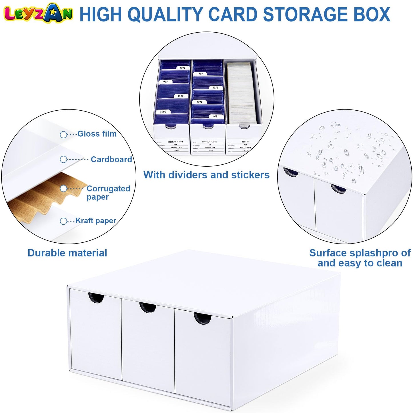 Leyzan Card Storage Box For Toploader, 12  600 Count Cardboard Trading Card Organizer Box With Dividers For Sports Tcg Mtg, Whit