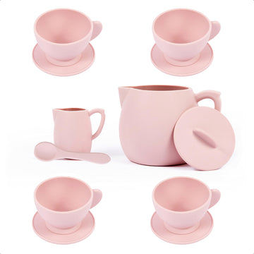 ForeverElla 12Pcs Silicone Tea Party Set for Little Girls - Pretend Play Eco-Friendly, BPA Free Kids Tea Set - Dishwasher Safe T