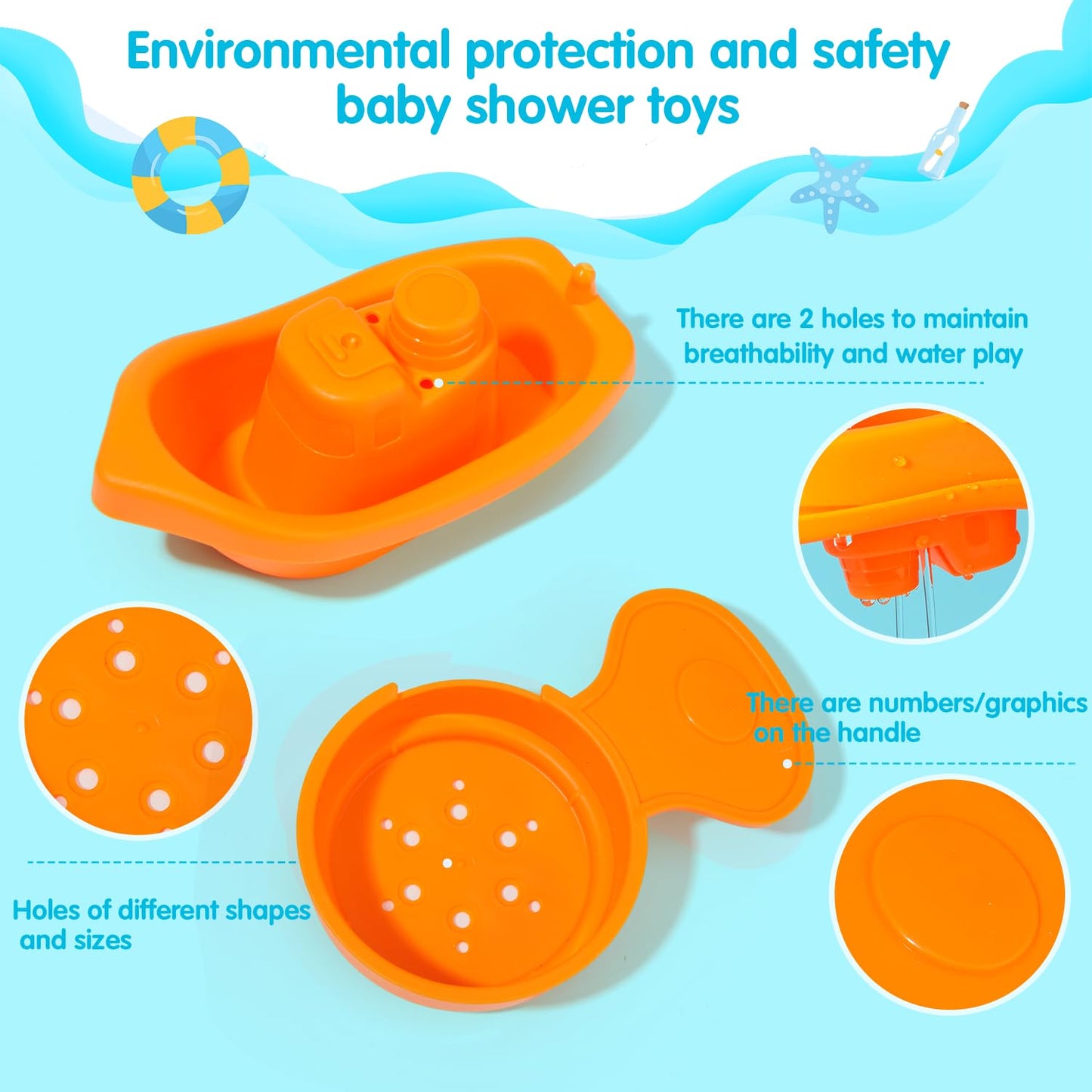 Amchsuri Baby Bath Toys For Kids Ages 1-3, 11 Pcs Mold Free Toddler Bath Toys For 2-4 Bathtub Water Table Pool Toys Stackable Boats And Spoons For Babies 6-12 Months Early Learning Educational Gift