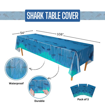 Blue Orchards Shark Table Covers (Pack of 3) - 54    x 108    XL - Plastic Tablecloths for Birthday, Ocean Theme Decorations, Un