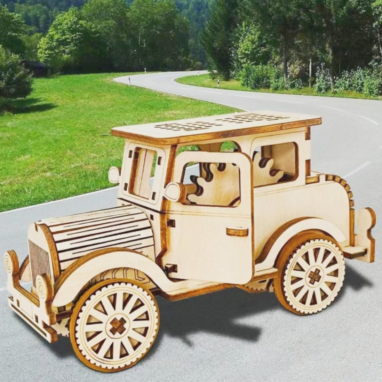 YII WMOC 3D Wooden Puzzle Retro Car Model Desktop Toy DIY Handmade Wooden Model Car Kit mature-themed/Youth/Children Creative Gift