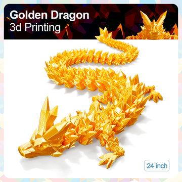 Meet Gladness 24 In 3D Printed Dragon, 24Inch Dragon,3D Dragon Toy,Large Dragon Present,Ariculated Crystal Dragon(Gold)