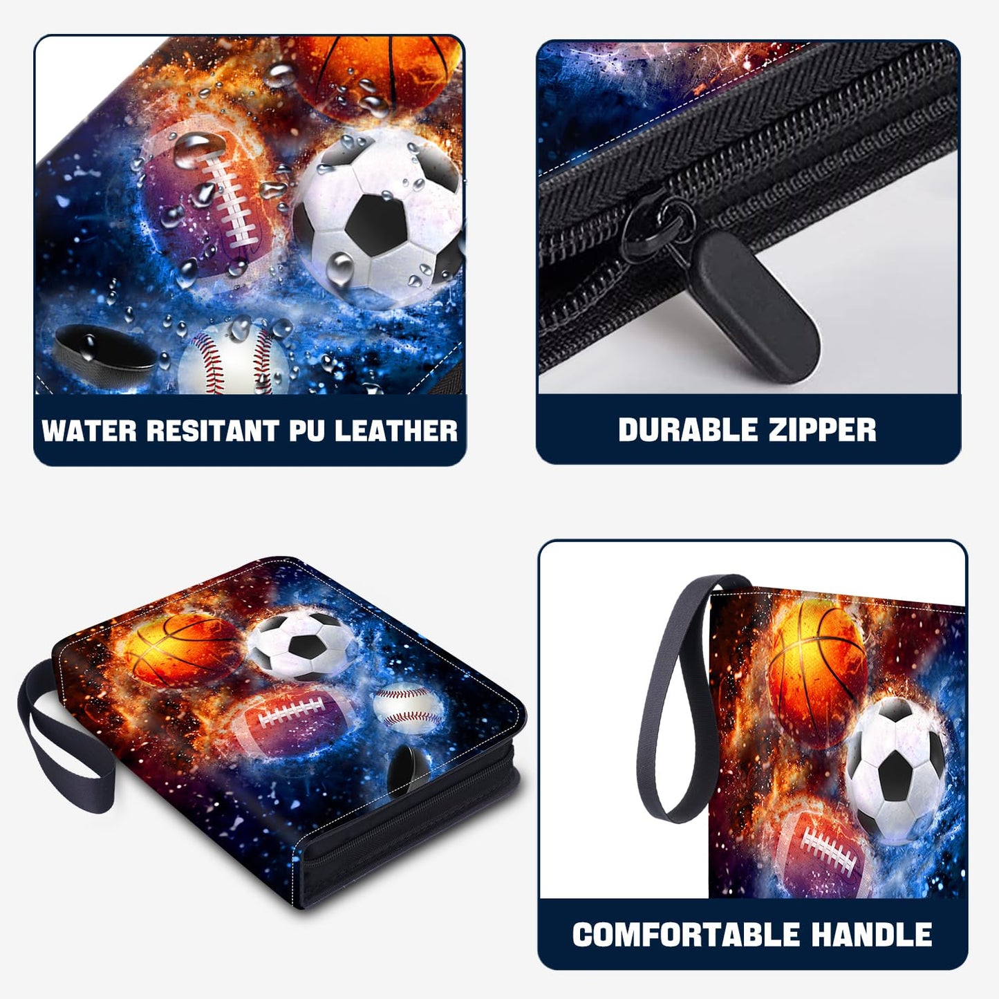 Hesplus 900 Pockets Sports Card Binder, Sports Trading Cards Display Case With Sports Card Sleeves Card Holder Protectors Set Fo