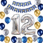 12Th Birthday Party Decoration For Boys, Birthday Banner Blue Number 12 Birthday Balloons Metallic Silver Blue Gold Latex Balloo