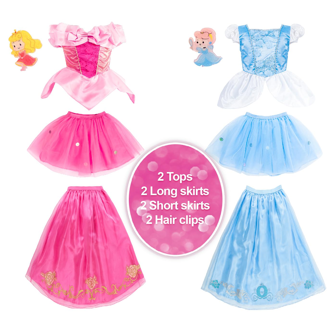 Ikali Toddler & Girls Princess Dress Up Clothes Trunk, Princess Costume For Kids Halloween Christmas Birthday 4-6 Years