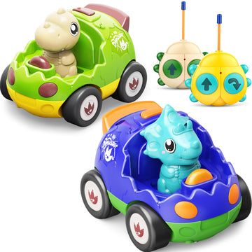 Dinosaur Toys for Kids 3-5, 2 Pack Remote Control Car Toys for Toddlers, Dinosaur RC Car Toys with Music and Lights, Xmas Gift,