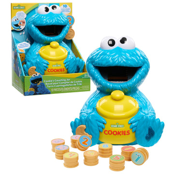 Just Play Sesame Street Cookie's Counting Jar - 12 Pieces, 20+ Phrases, Blue, Medium, Model 57782, Educational Toy for Ages 2+