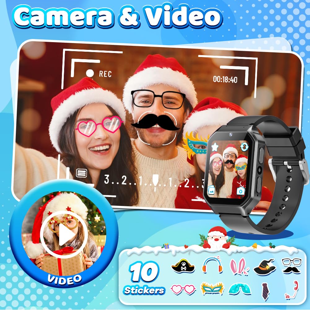 Smart Watch For Kid Age 4 5 6 7 8 9 10 Boys Girls Learning Toy With 26 Puzzle Game 1.69' Touch Screen Hd Camera Video Music Player Alarm Clock Storybook Pedometer Christmas Birthday Gift Idea (Black)
