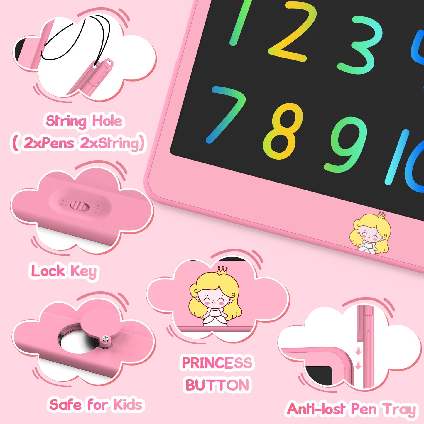 Hockvill Lcd Writing Tablet For Kids 12 Inch, Toys For Boys Girls Drawing Pad For 3 4 5 6 7 Year Old Kids Toys, Easter Basket Stuffer For Kids, Toddler Erasable Doodle Board Travel Essentials - Pink