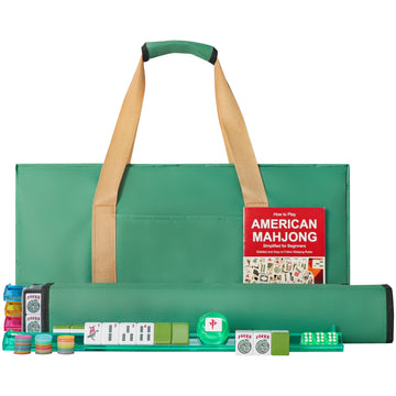 GUSTARIA American Mahjong Game Set with 166 Green Tiles, Melamine, 20"x9"x3", Includes 4 Color Racks and Green Carrying Bag