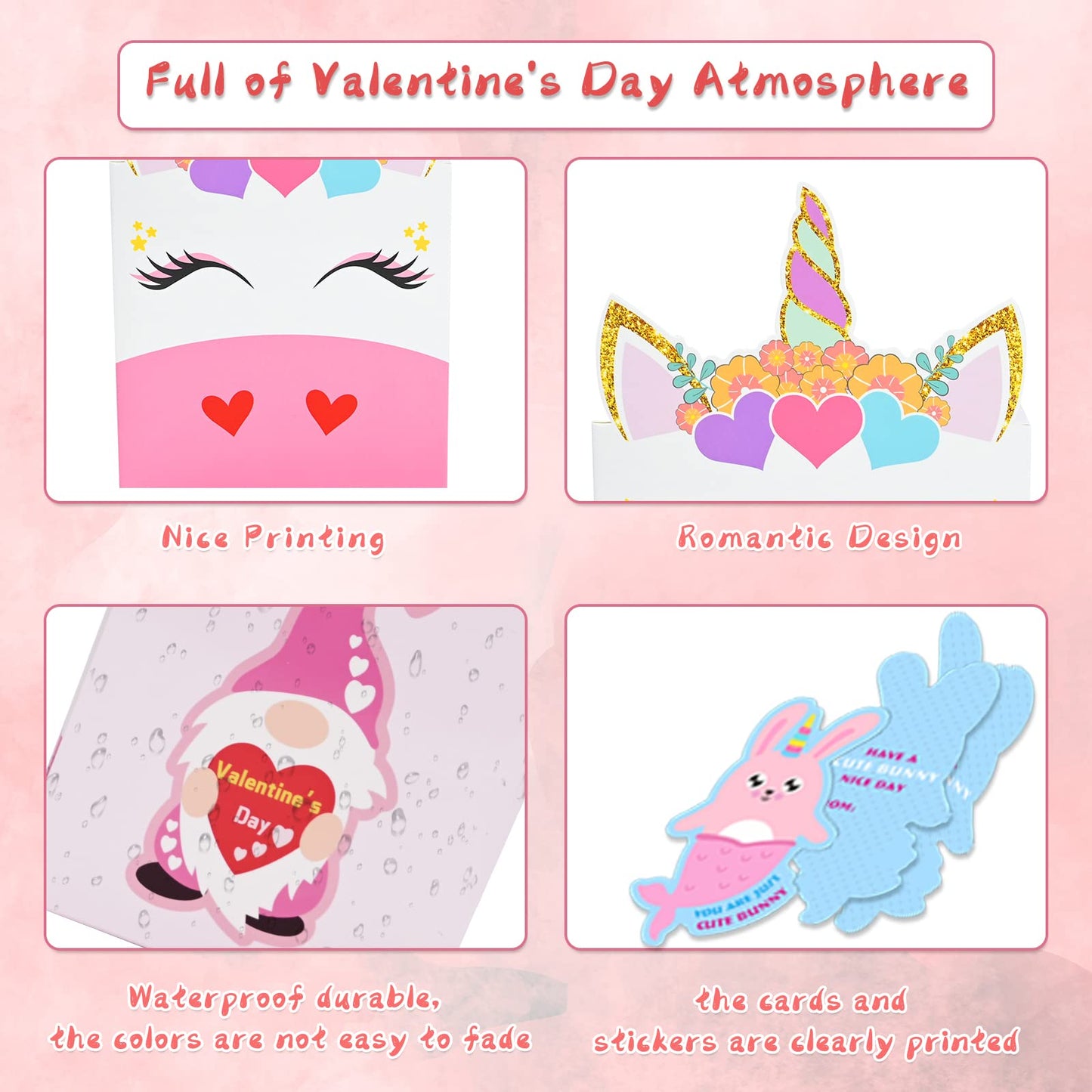 Myersmas Valentine Boxes 33 Pieces Unicorn Valentines Day Cards and Valentine Mailbox for Classroom Exchange Party Supplies (1 U