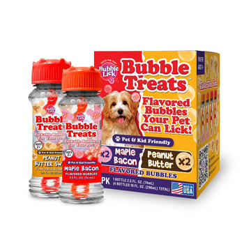 BubbleLick Bubble Treats Variety Pack - Peanut Butter & Maple Bacon, 2.5 Fl Oz (4-Pack), Lickable Bubbles for Pets, Red Plastic