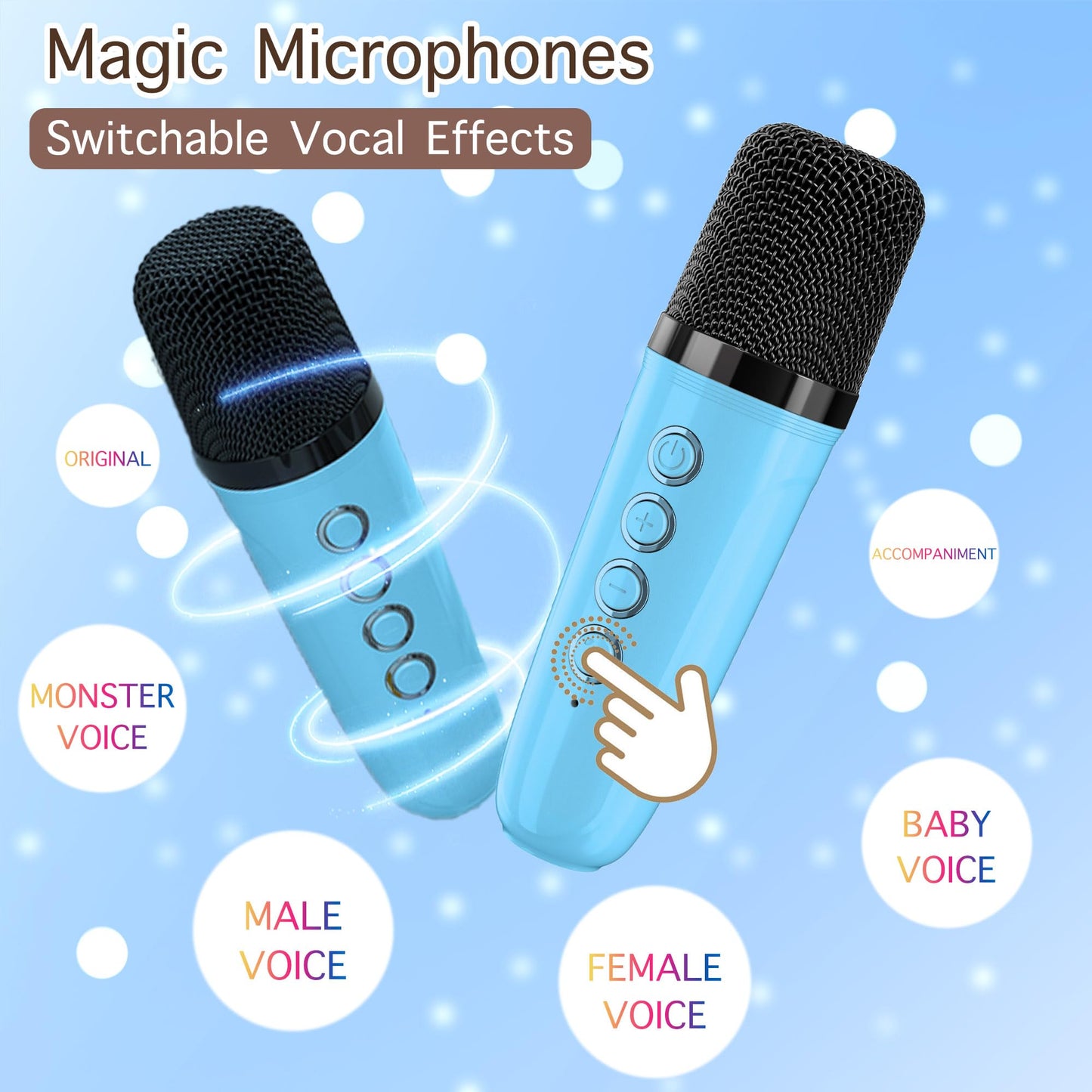 Mini Karaoke Machine With 2 Wireless Microphones, Adults Kids Toys, Gems Stickers, Portable Bluetooth Speaker, Christmas Birthday Gifts For Girls 4, 5, 6, 7, 8, 9 + Year Old (Blue)