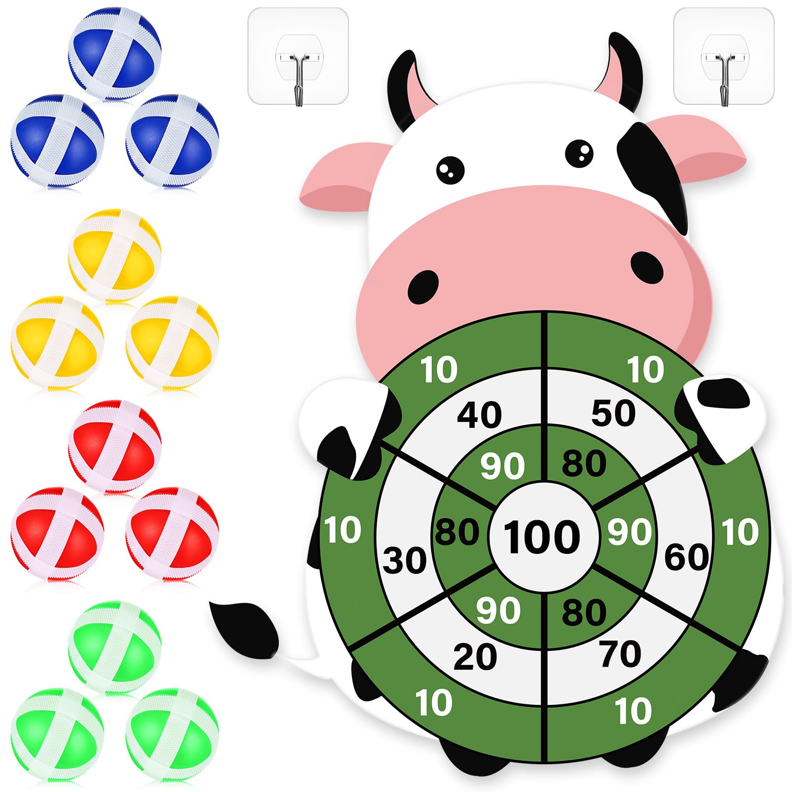 HyDren Cow Dart Party Game Farm Dart Party Favors 31x24 Cow Dart Board with 12 Sticky Balls Toys Farm Game Party Decorations Ani