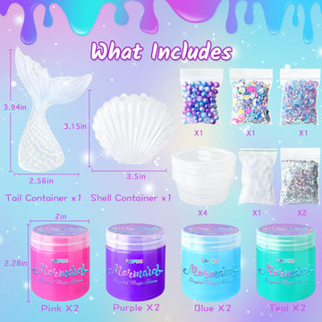 Mermaid Slime Kit For Girls Diy Slime Making Kit With Glitter Add Ins Foam Jelly Cubes Christmas Birthday Party Favors Present C