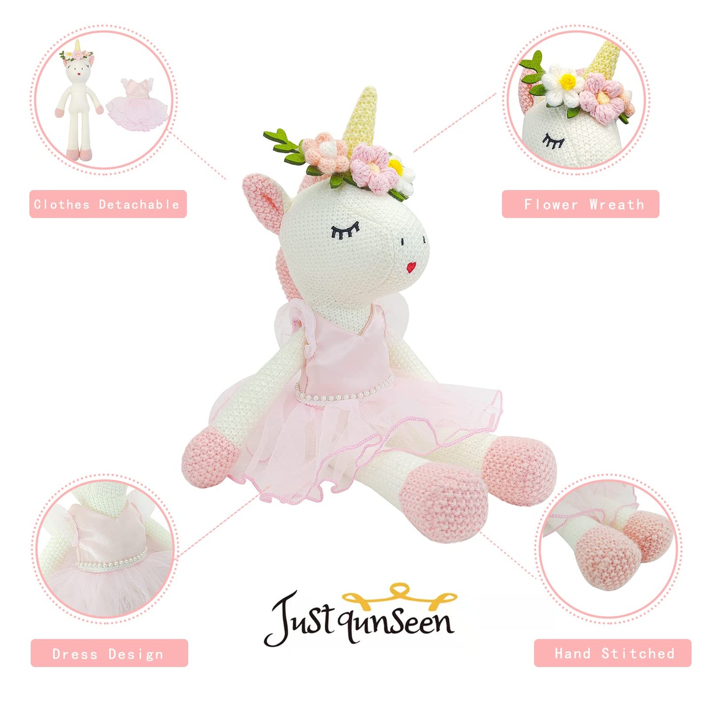 Justqunseen Unicorn Stuffed Animals Plush Ballerina Baby Doll, Unicorn Toys For Girls Age 4-6, Stuffed Animals For Girls 4 Year