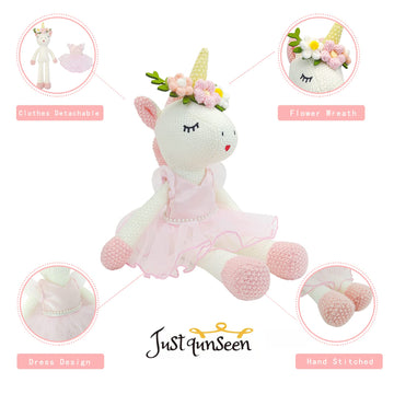 Justqunseen Unicorn Stuffed Animals Plush Ballerina Baby Doll, Unicorn Toys For Girls Age 4-6, Stuffed Animals For Girls 4 Year