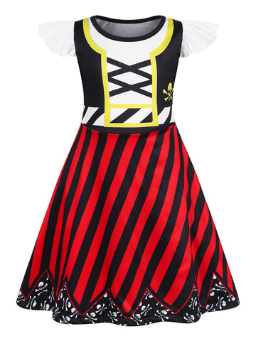 Sukyfecde Buccaneer Costume Girls Pirate Dress Up Kids Birthday Party Dress Halloween Cosplay Outfits Size 7-8 Red