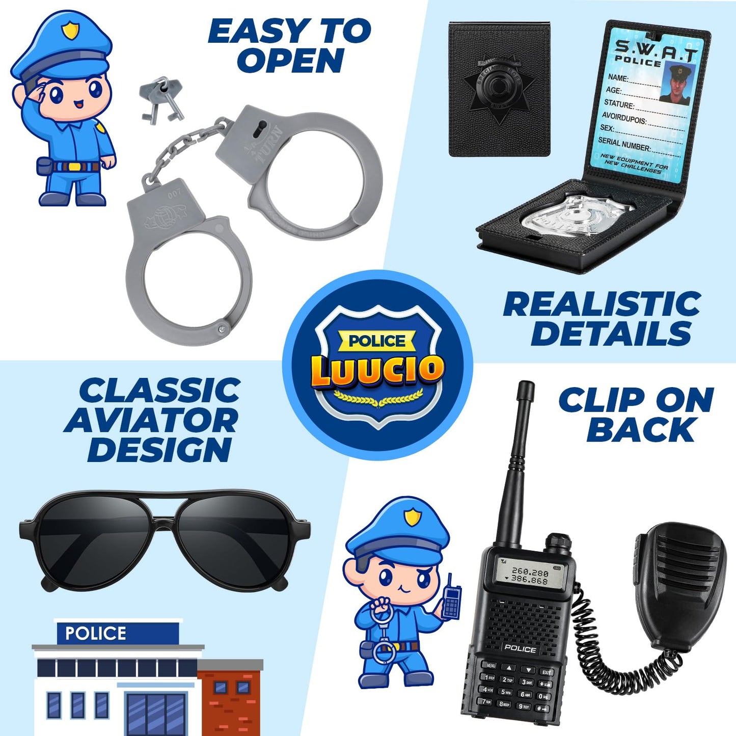 Luucio Police Costume For Kids, Kids Police Officer Costume For Boys With Police Accessories, Halloween Costumes For Boys