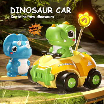 Jovow Dinosaur Remote Control Car for Toddlers,Kids Dinosaur Toys with LED Lights & Music,Electric RC Cars Toys for Boys Kids Bi