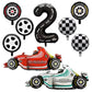 Number 2 Race Car Balloons, 43 Inch Race Car Party Decorations, Wheel Tire Balloons, Black And White Checkered Foil Balloons, Ca