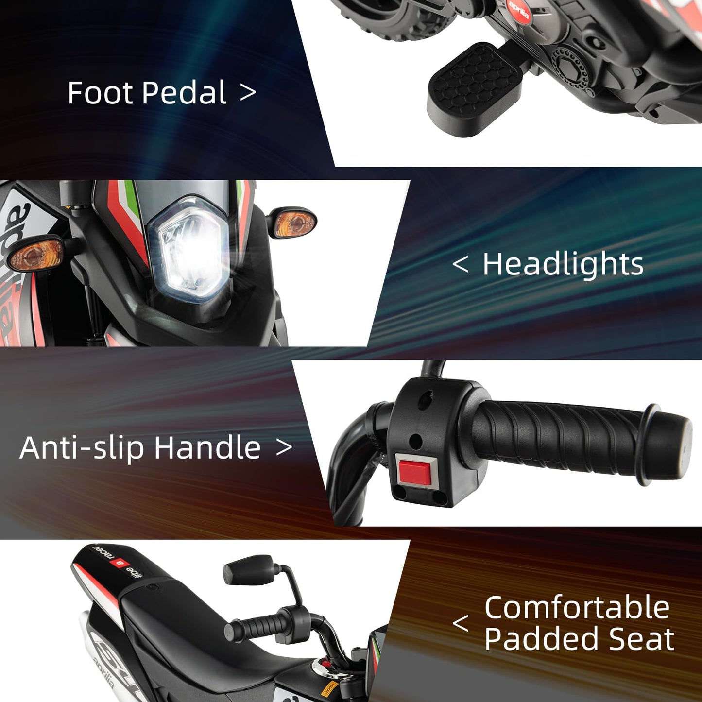 Infans Kids Motorcycle 12V, Licensed Aprilia Rx125 Electric Ride On Motorbike For Toddlers With Training Wheels, Spring Suspension, Headlight, Music, Children Ages 3-8 (Red)